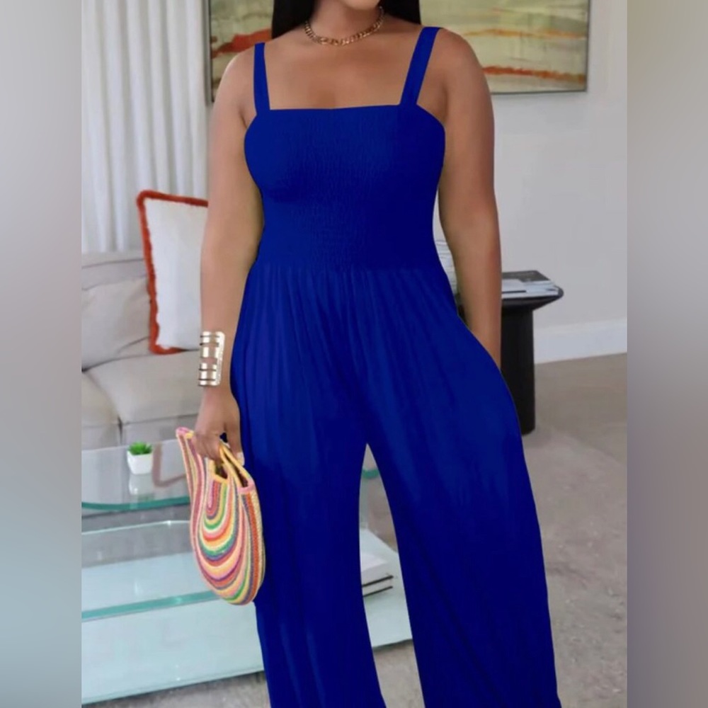 NWT Women Casual Wide Leg  Smocked Jumpsuits